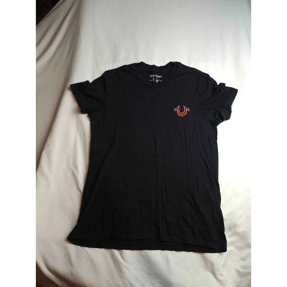 True Religion Buddha T-Shirt Mens S Black Graphic Grunge Rock Band Streetwear